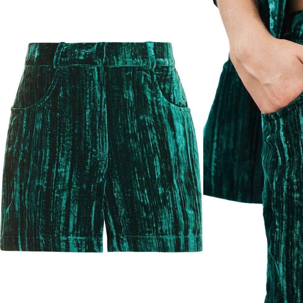 Topshop Green Crushed Velvet Shorts Size US2